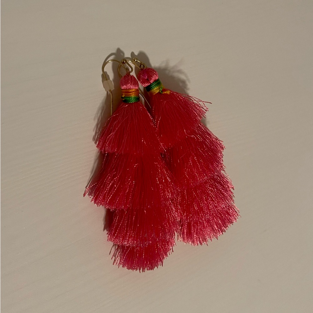 Bauble Bar hot pink fringe earrings